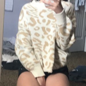 Tan and Cream colored Cheetah Oversized Sweater Size Medium